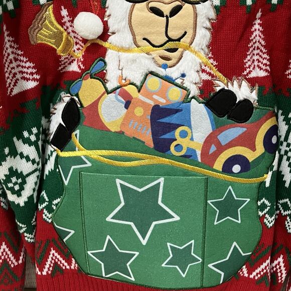 Holliday’s XXL Mens Ugly Christmas Sweater Santa Llama Presents Drink Pocket New - Picture 4 of 7